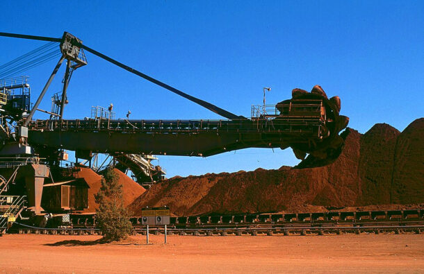 Photo of a huge bucket wheel excavator used in the bauxite mine.